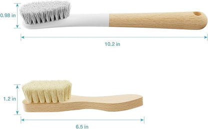 Wood Laundry Brush, OSCIOSS Laundry Stain Brush wth Long Handle and Soft Bristle for Cleaning Clothes & Shoes, Protable Laundry Brush for Stains on Clothes (Plastic-2pack)