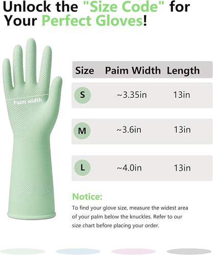 Rubber Cleaning Gloves for Dishwashing, 4 Pairs Reusable Kitchen Gloves for Washing Dishes with Non-Slip Grip
