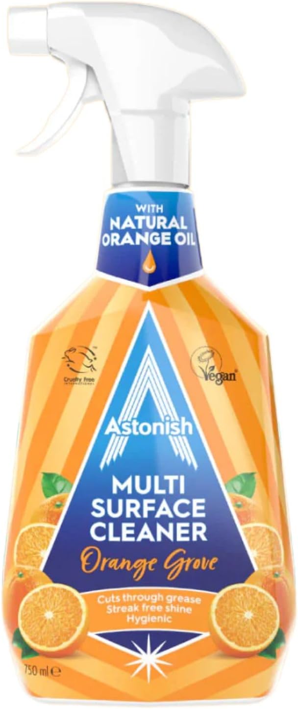 Astonish Specialist Multi Surface Cleaner - Orange Grove Scented Heavy Duty Kitchen Cleaner - Cruelty Free Formula Cuts Through Grease And Stains On Kitchen Surfaces & Oven Doors, 750ml Spray Bottle
