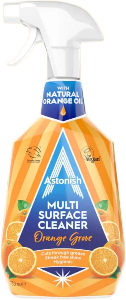 Astonish Specialist Multi Surface Cleaner - Orange Grove Scented Heavy Duty Kitchen Cleaner - Cruelty Free Formula Cuts Through Grease And Stains On Kitchen Surfaces & Oven Doors, 750ml Spray Bottle