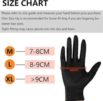 Nitrile Gloves Latex &Powder Free for Cleaning, Food, Automatic, Tattoo, 100 Black Gloves Disposable, X-Large