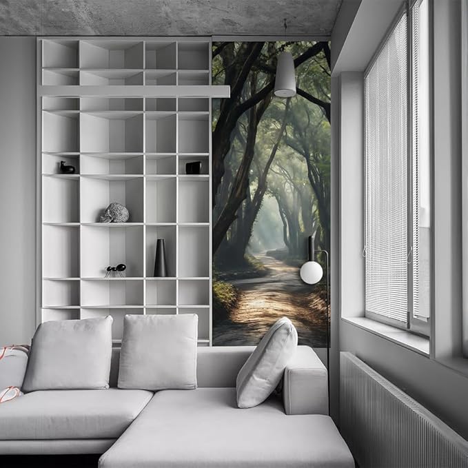 REDAMANCY Sunshine Green Forest Tree Pathway Peel and Stick Door Stickers Vinyl 3D Door Mural Decals Decor Wallpaper Self-Adhesive, Waterproof, Removable
