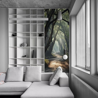 REDAMANCY Sunshine Green Forest Tree Pathway Peel and Stick Door Stickers Vinyl 3D Door Mural Decals Decor Wallpaper Self-Adhesive, Waterproof, Removable
