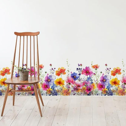 Runtoo Watercolor Flower Wall Corner Stickers Floral Garden Baseboard Skirting Line Wall Decals for Bedroom Nursery Classroom Home Decor (W:40 inches)