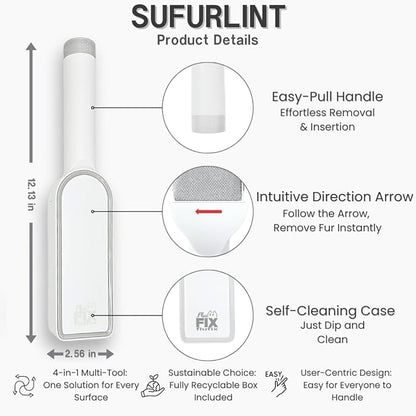 SufurLint 4-in-1 Pet Hair Remover & Grooming Brush - Multi-Functional Cat Deshedding Tool, Reusable Lint Roller for Furniture and Clothing, Professional Pet Massage & Cleaning Brush for Dogs & Cats