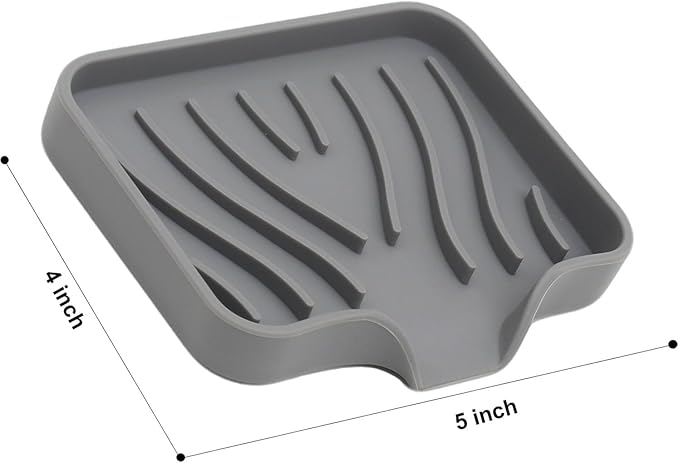 Soap Dish with Drainage, Gray Silicone Soap Holder for Bathroom Sink, 2 Pack