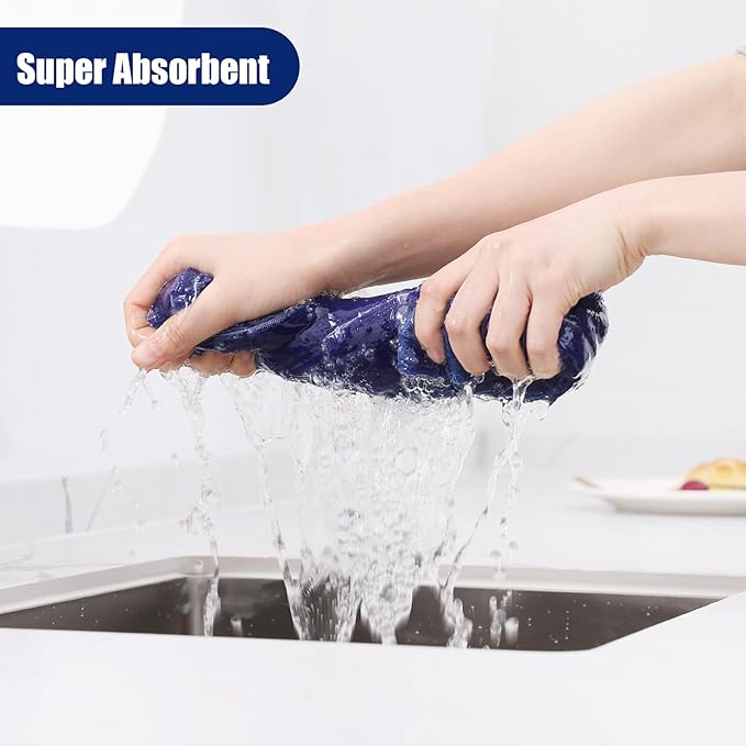 Homaxy Microfiber Kitchen Towels and Dishcloths Set, 20 Pack Soft and Absorbent Dish Hand Towels Bulk, 28 x 16 Inch & 12 x 12 Inch Quick Drying Rags for Washing Dishes, Navy Blue