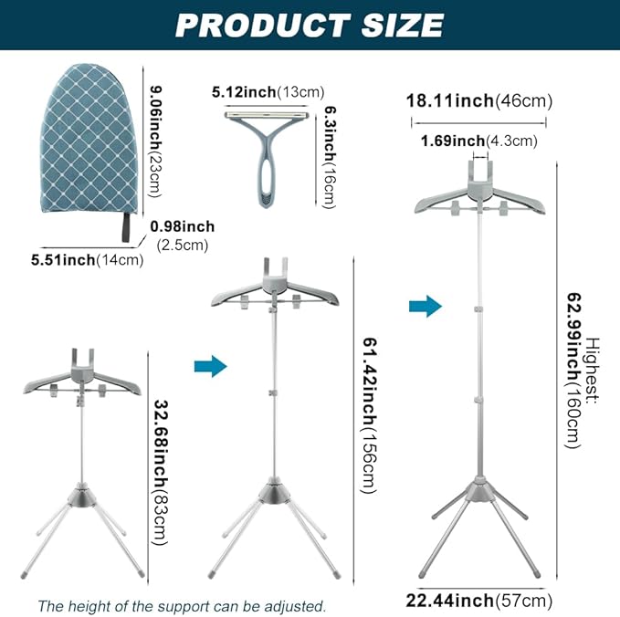 Clothes Steamer Stand Hanger Set, Height Adjustable Handheld Garment Steamer Rack with Ironing Gloves and Hair Remover ﻿for Easy Steaming and Storage, Birthday Gift for Mom Wife(Color:Grey)