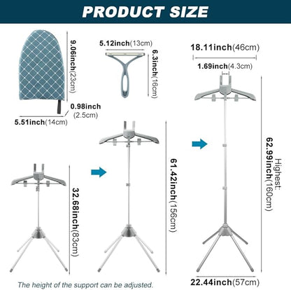 Clothes Steamer Stand Hanger Set, Height Adjustable Handheld Garment Steamer Rack with Ironing Gloves and Hair Remover ﻿for Easy Steaming and Storage, Birthday Gift for Mom Wife(Color:Grey)