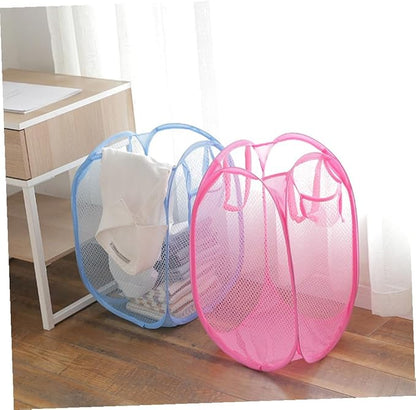 Luxshiny Collapsible Fine Mesh Laundry Hamper Nylon Dirty Clothes Basket with Handles for Bathroom Bedroom Dorm Storage Organizer Safe Design Random Color Random Color