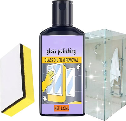 Shower Cleaner – 120ml Window Oil Film Cleaner with Sponge, Household Polishing Tool | Bathroom Limescale and Oil Film Remover with Powerful Cleaning Attributes, Ideal for Toilet