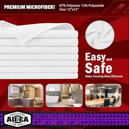 AIDEA Microfiber Cleaning Cloth White 5PK, Microfiber Towels for Cars, Premium Car Cloths, Dusting Cloth Lint Free Cleaning Rags for SUVs, House, Kitchen, Window, Workshops,12×12"