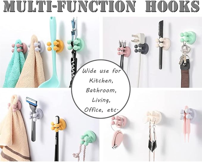 Silicone Toothbrush Holders - 6 Pcs Razor Hooks Adhesive Wall Mounted for Hanging Towel Key Plug Cable, Utility Decoration Hook Stick to Dorm Room Door Function for Kitchen Bathroom Home Office