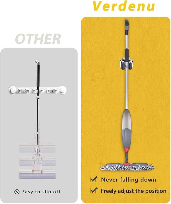 Verdenu 10 Pack Broom Holder Wall Mount, Mop and Broom Holder Wall Mount, Stainless Steel Command Broom Holder with Screws, Garden Tool Storage Organizer for Kitchen, Home, Bathroom, Garage, Grey