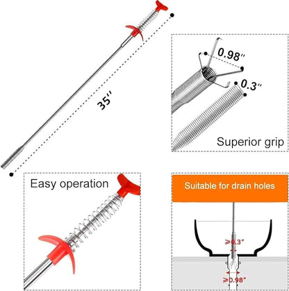 35.5inch Drain Auger Cleaner(1pcs), 25inch Drain Snake Hair Remover(3pcs), Hair Catcher Drain Clog Remover Tool Set For Kitchen Sink, Bathroom Tub, Sewer, Toilet