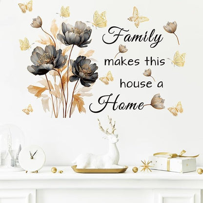 Gold Family Wall Decals Inspirational Wall Quotes Wall Stickers Family Make This House a Home Removable Peel and Stick for Home Decor (Golden Black)