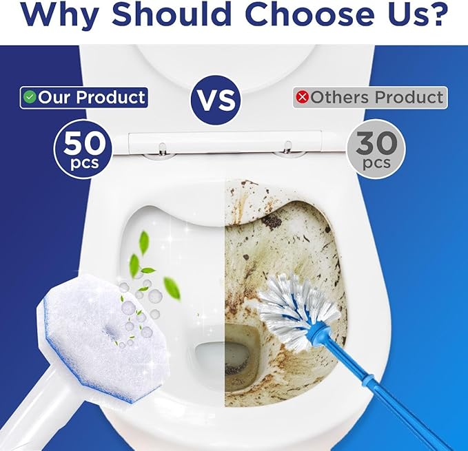 50 Count Upgraded Toilet Wand Refills Compatible with Clorox Toilet Wand – Fresh Fragrance, 5X Cleaning Power, Disposable Brush Replacement Pads with Durable Scrubber Heads