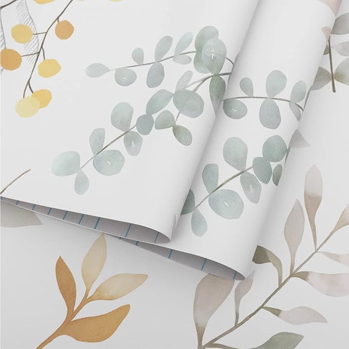 Timeet Floral Wallpaper Peel and Stick Self Adhesive Wallpaper Green/Yellow/Beige Removable Wall Paper Decor 15.4in x 118.11in