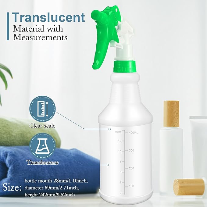 10 Pack Spray Bottles 16 Oz Empty Water Spray Bottles for Cleaning Heavy Duty Refillable Squirt ‌container with Measurements Adjustable Nozzle for Household Commercial Industrial(Green)