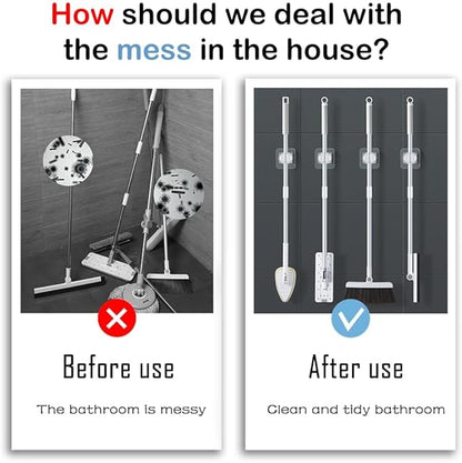 3-H 8-Pack Self Adhesive Broom Holder Wall Mount - Heavy Duty No Drill Broom Organizer for Garage Closet Kitchen, Plastic Storage Rack for Brooms Mops Tools, Peel and Stick Adhesive,Beige White