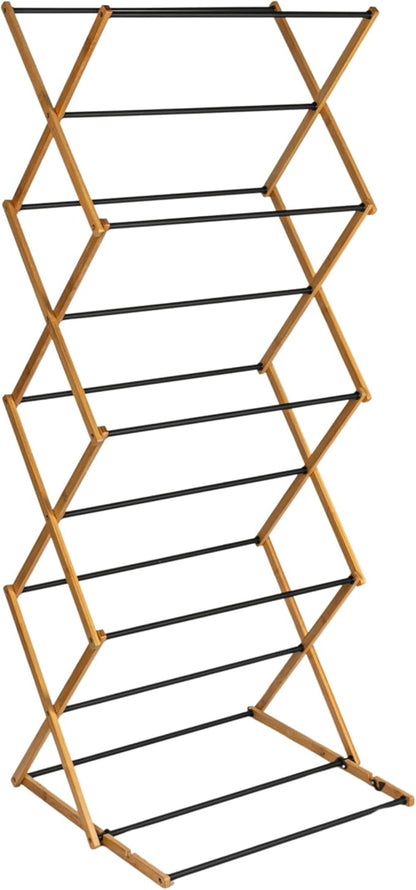 Household Essentials Bamboo Adjustable Folding Clothes Drying Rack, Upscale Laundry Rack with 16 Coated Metal Dowels, Black