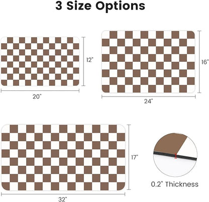 17" x 32" Checkered Dish Drying Mat for Kitchen Counter, Absorbent Coffee Bar Mat for Espresso Machine Coffee Countertops Accessories (Coffee Brown)