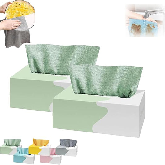 Pull-Out Microfiber Cleaning Cloths in Box, 2026 New 20 Pieces Pull-Out Cleaning Cloths, Reusable Cleaning Rags, Soft Absorbent Cloths, Streak-Free Wipes, Suitable for Kitchen Car Care (2PCS-Green)