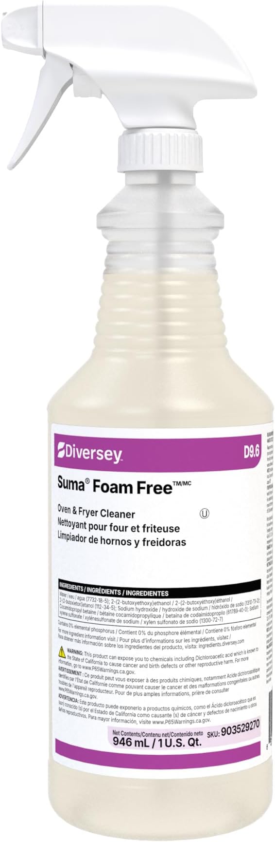 Diversey 903529270 Suma Foam Free Liquid Oven & Fryer Cleaner, Degreaser for Oven, Grill & Range Hood, Ready-to-Use Spray, 32-Ounce (Pack of 12)