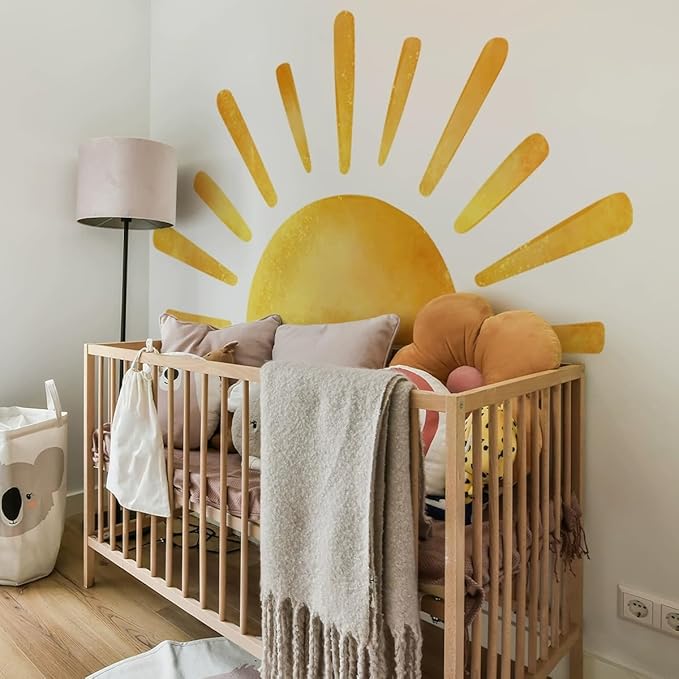 Wall Stickers Decals Kids Peel and Stick Removable for Nursery Kids Bedroom Living Room décor Boys Playroom (Golden Sun)