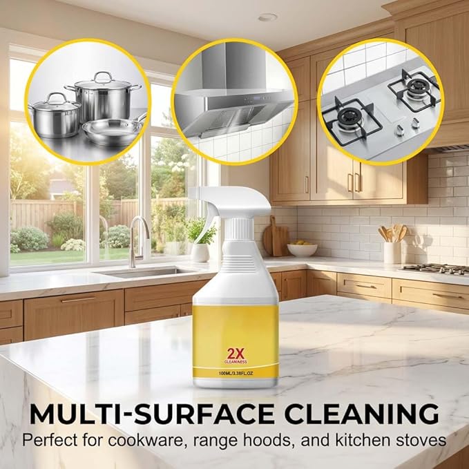 Kitchen Heavy Oil Cleaner Spray, 2026 New All Purpose Kitchens Heavy Oil Cleaning Agent Grease Remover Kitchen Degreasing Cleaning Spray for Stove, Oven, Dishwasher, Appliances (Yellow 2Pcs)