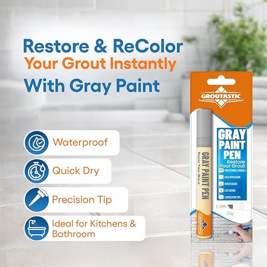 Gray Grout Paint Pen Tile Grout Colorant & Sealer Marker, Quick-Dry, Ideal for Bathroom, Shower, Kitchen Tiles Restores Grout Lines, 3 Adjustable Tips (2-3 mm)