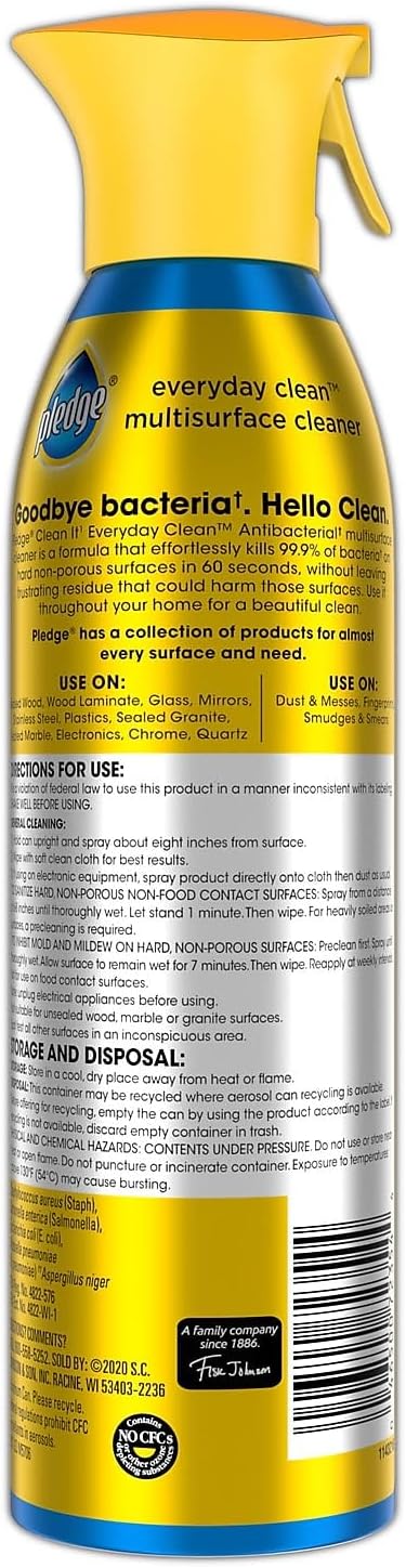 Pledge Multi Surface Antibacterial Everyday Cleaner, 9.7 Oz Aerosol Spray, 6/Carton