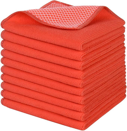 SINLAND Microfiber Dish Cloth for Washing Dishes Dish Washing Rags Best Kitchen Washcloth Cleaning Cloths Wash Cloths with Poly Scour Side 12Inchx12Inch 10 Pack Red