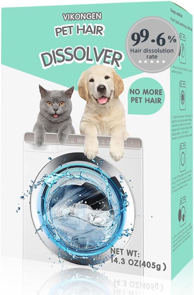 Upgarded Pet Hair Dissolver Pro Washing Machine Cleaner Powder, Deep Cleaning Pet Bedding, Deep Cleaning Washing Machine, 3 Sachets, 405g, Dog Cat Hair | Stain | Odors Remover for Laundry, No More Fur
