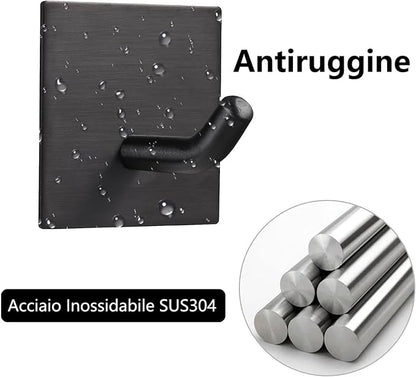 FOMANSH Heavy Duty Adhesive Hooks, Stick on Wall Adhesive Hangers, Strong Stainless Steel Holder, Self Adhesive Hooks for Kitchen Bathroom Home Door Towel Coat Key Robe 4 Packs Black