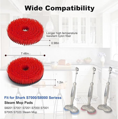 Steam Mop Pads Replacement Brush Head for Shark Steam Mop S7000/S7001/S8201 Series - Upgrade Brush Heads with Nylon Bristles, Deep Clean Hardwood & Tile Floors, Scratch-Free Polish (Red)