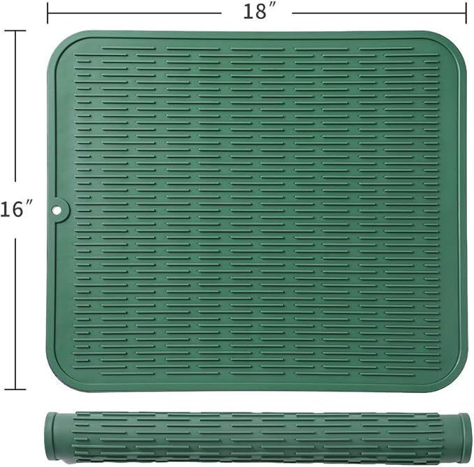 MicoYang Silicone Dish Drying Mat for Multiple Usage,Easy clean,Eco-friendly,Heat-resistant Silicone Mat for Kitchen Counter or Sink,Refrigerator or Drawer Liner Green XL 18 inches x 16 inches