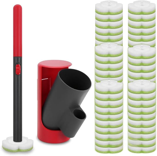 Disposable Toilet Brush Cleaning System with Wand Cleaner Refills,Toilet Cleaning Stick,Wall Mounted Toilet Wand Kit,60 Disposable Toilet Bowl Brush for Sink Bathtub Wash Basin (Green)