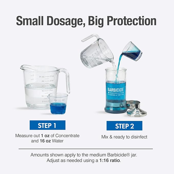 BARBICIDE Disinfectant Jar and Concentrate Starter Set (21 Oz Jar + 16 Fl Oz)– Professional Salon, Spa & Barber Tool Sanitizing Kit