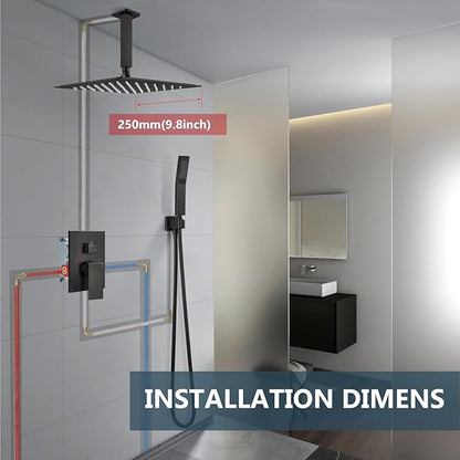 Aolemi Ceiling Mount Shower System Rain Shower Head with Handheld Spray High Pressure Shower Faucet Set Rough-in Valve Shower Trim Kit Included Bathroom Oil Rubbed Bronze 10 Inch Ceiling Shower Head