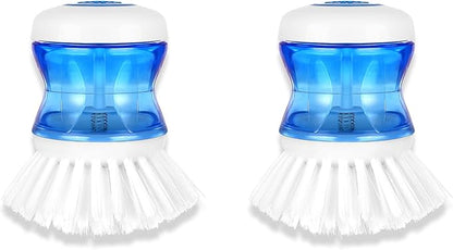 Dish Brush with Soap Dispenser for Dishes Pot Pan Kitchen Sink Scrubbing, White 2 Pack