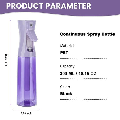 Spray Bottle for Hair (10.15OZ /300ML) Continuous Ultra Fine Mist Sprayer for Hair, Salons, Barber, Plants, Skin Care, 1 Plack Clear Purple