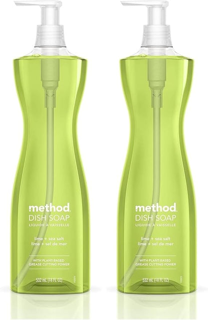 Method Dish Soap, Lime + Sea Salt, Tough on Grease, 18 Fl Oz (Pack of 2)