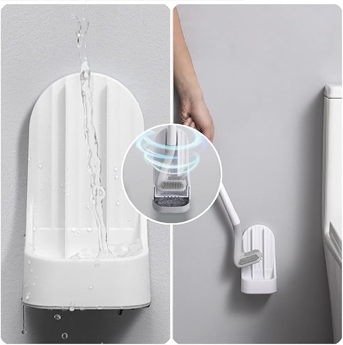 Toilet Brush, Long Handle Golf Toilet Brush with Holder 360° Deep Cleaning Flexible Silicone Toilet Cleaner Brush Wall Mounted for Bathroom (Grey)