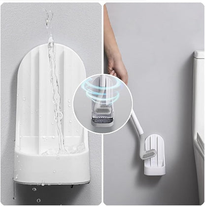 Toilet Brush, Long Handle Golf Toilet Brush with Holder 360° Deep Cleaning Flexible Silicone Toilet Cleaner Brush Wall Mounted for Bathroom (Grey)