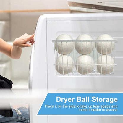 Magnetic Dryer Ball Holder for Laundry Room Dryer Ball Organization, Magnetic Lint Bin for Laundry Room Wool Dryer Ball Organizer, Iron Dryer Ball Container for Laundry Room Storage（White）