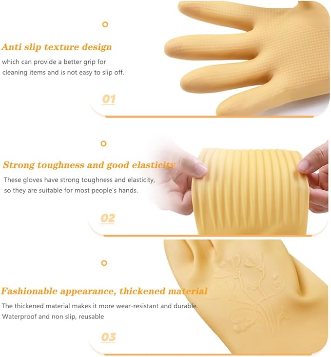 6 - Pair 17.8 - Inch Elbow - Length Reusable Rubber Waterproof Household Cleaning and Kitchen Dishwashing Gloves - Medium Size