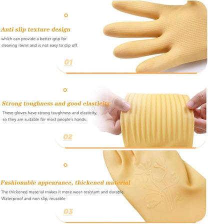 6 - Pair 17.8 - Inch Elbow - Length Reusable Rubber Waterproof Household Cleaning and Kitchen Dishwashing Gloves - Medium Size