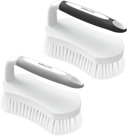 Amazer Scrub Brush for Cleaning Comfort Grip Bathtub Scrubber Stiff Bristles with Handle Heavy Duty Shower Cleaner Brush for Tub Carpet Floor Sink Outdoor - Pack of 2 (Black+Grey)