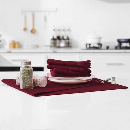Kitinjoy 100% Cotton Waffle Weave Kitchen Hand Towels (13 X 28 Inches, Burgundy), 4-Pack Super Soft and Absorbent Dish Towel for Drying Dishes